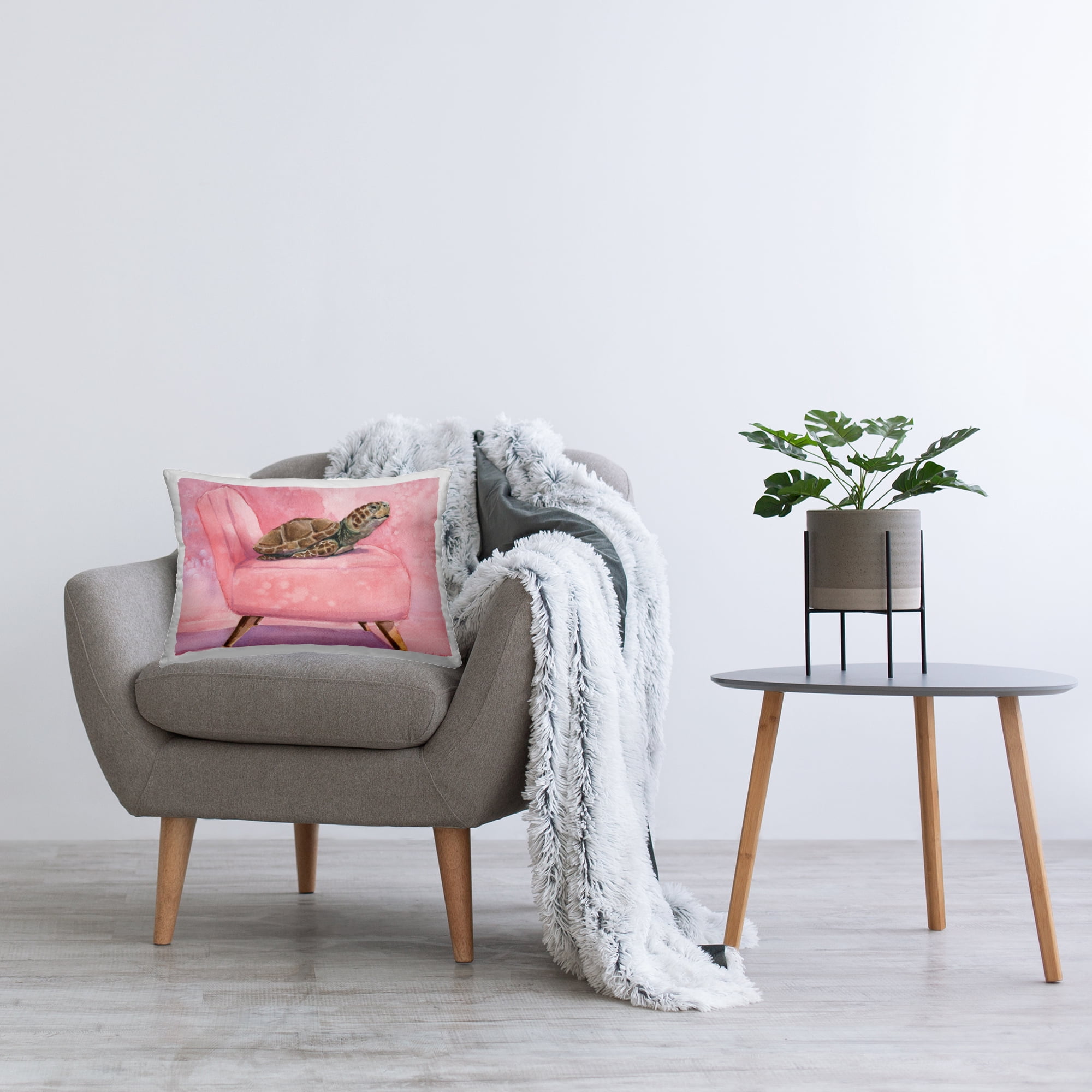 Stupell Industries Happy Turtle on Pink Chair Decorative Printed Throw Pillow, design by George Dyachenko