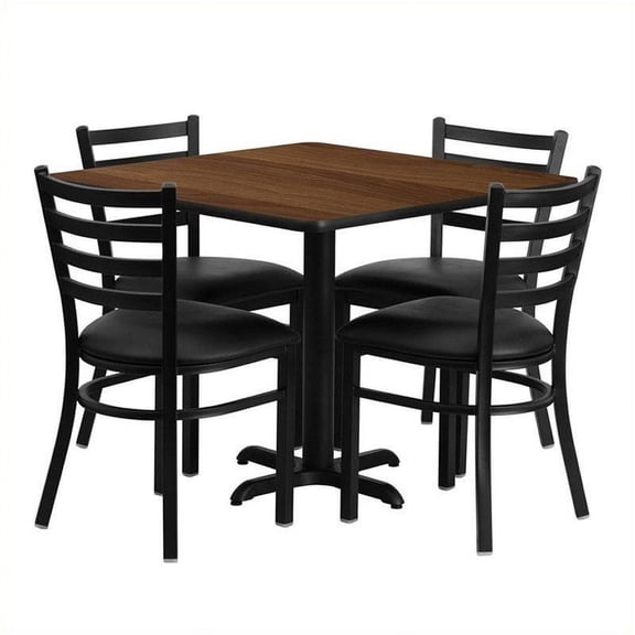Bowery Hill 5 Piece Square Laminate Table Set in Walnut and Black