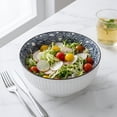 thumbnail image 4 of Large Soup Bowls, Pho & Ramen Set of 3, 60 oz Blue & White Porcelain - Wave, 4 of 6