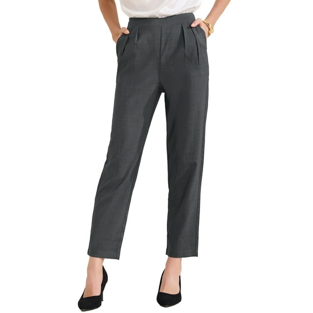 Pantalones elegantes de cintura alta para mujer INSPIRE CHIC con bolsillos, tobillo gris oscuro