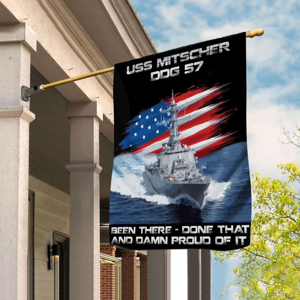 USS-MITSCHER-DDG-57 Veterans Day, Flag Ship 4th of July , Patriotic Flag Garden Flag, Double-Sided Decorative Outdoor Flag, Polyester Yard Flag 12 x 18 in