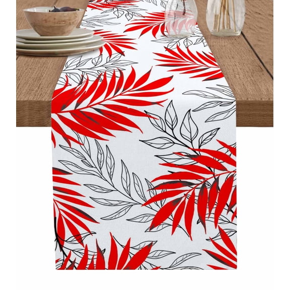 Red Leaves Table Runner 72 Inches, Abstract Modern Geometric Lines Simple Art Bed Runner Dresser Scarves Tabletop for Indoor Outdoor Parties/Ceremony/Banquet, 13" x 72"