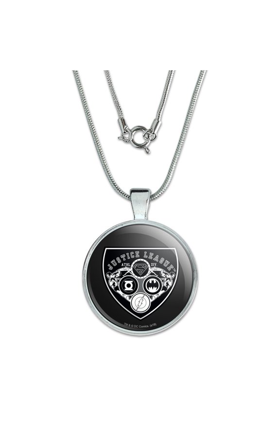 Justice League Athletic Shield Logo 1" Pendant with Sterling Silver Plated Chain