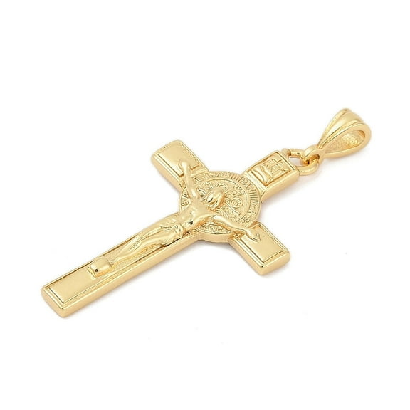 5 pc Brass Pendants Crucifix Cross with Jesus Charms Real 18K golden Plated 44x25.5x4mm Hole: 5.6x3mm