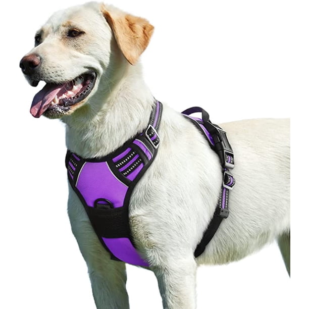 Arnés para perros morado, grande, ajustable, reflectante, antitirones, fácil de poner, con asa de control, transpirable, duradero, para perros medianos y grandes.