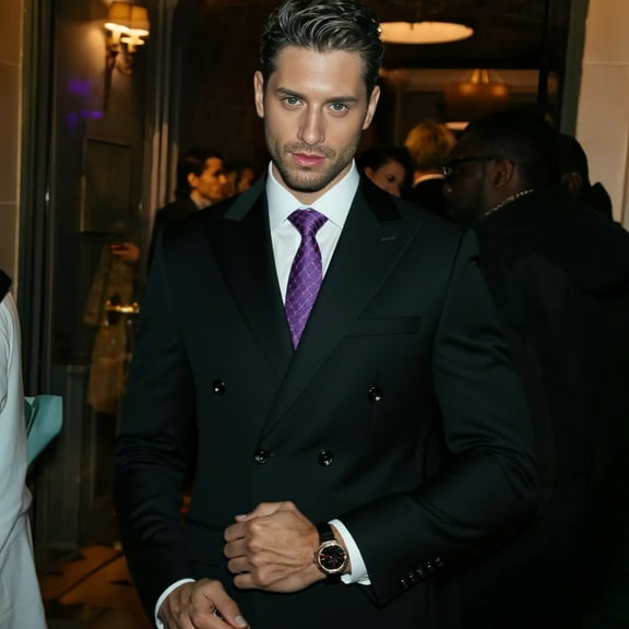 Men's 2-Piece SUIT Double-breasted solid color Suit Set buckle Shawl Lapel Slim-Fit Tuxedo Blazer  Dress & Pants