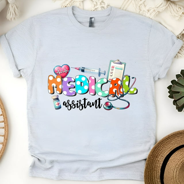 Chemise d'Assistante Médicale / T-Shirt Coloré pour Travailleurs de la Santé, Cendre, Taille P