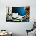 thumbnail image 1 of Western Decor Tapestry, Equestrian Backdrop with Antique Horseshoe Hat Cowboy Texas Style, Wall Hanging for Bedroom Living Room Dorm Decor, 60W X 40L Inches, Blue Brown and Beige, by Ambesonne, 1 of 2