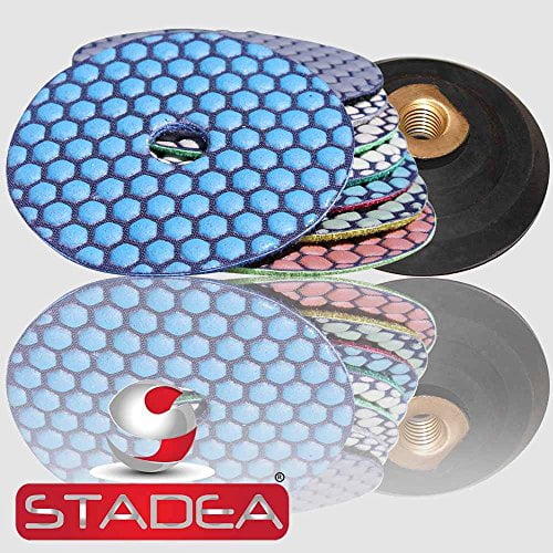 granite polish pads kit 4 Inch dry - 5 Step Pads   Backing Pads Set by Stadea