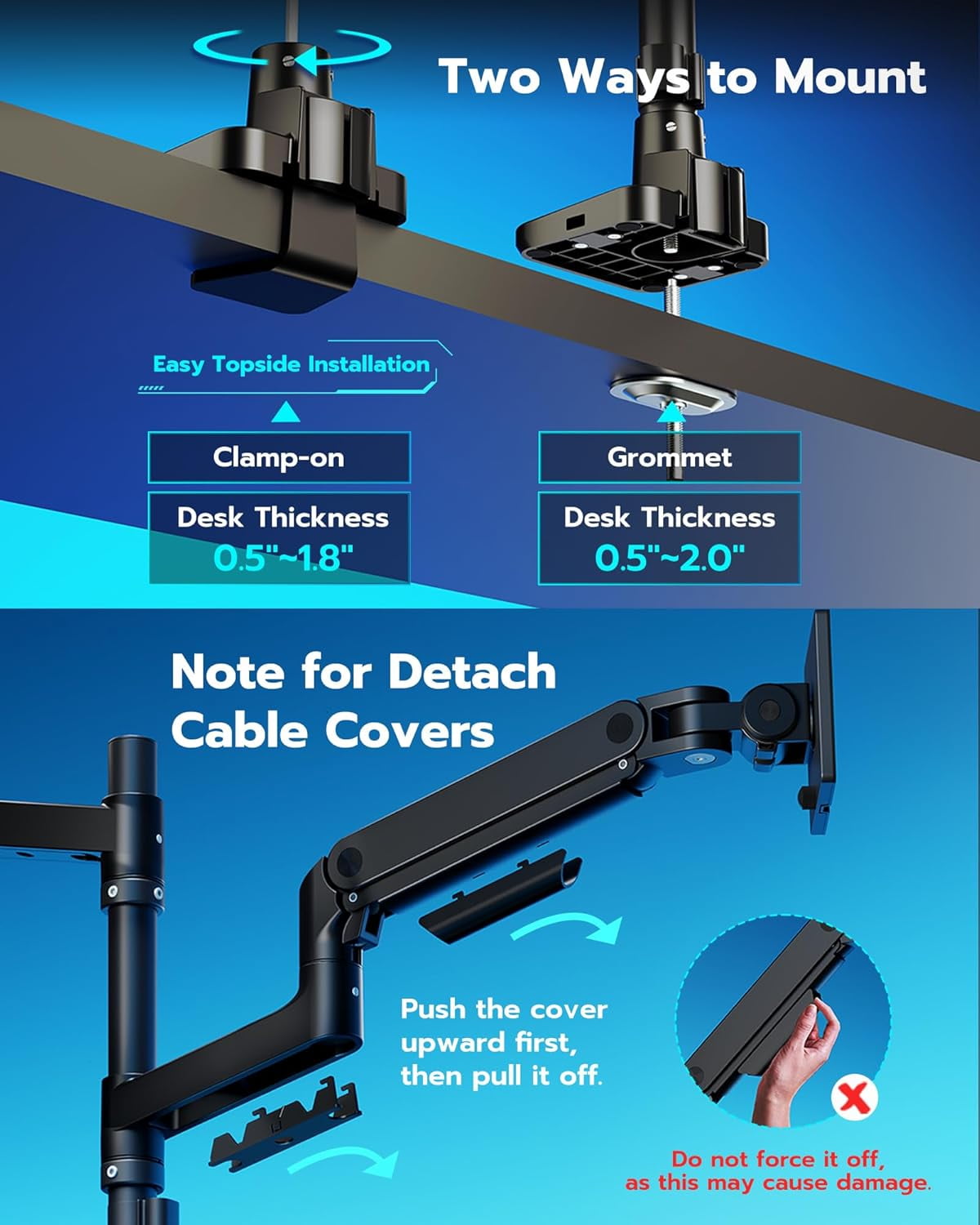 ARES WING Dual Monitor Arm with USB for 17"-49" Ultrawide Screens, Heavy Duty Vertical Gas Spring Dual Monitor Mount for Desk, Adjustable Stacking Double Monitor Stand, VESA 75x75 100x100, Black