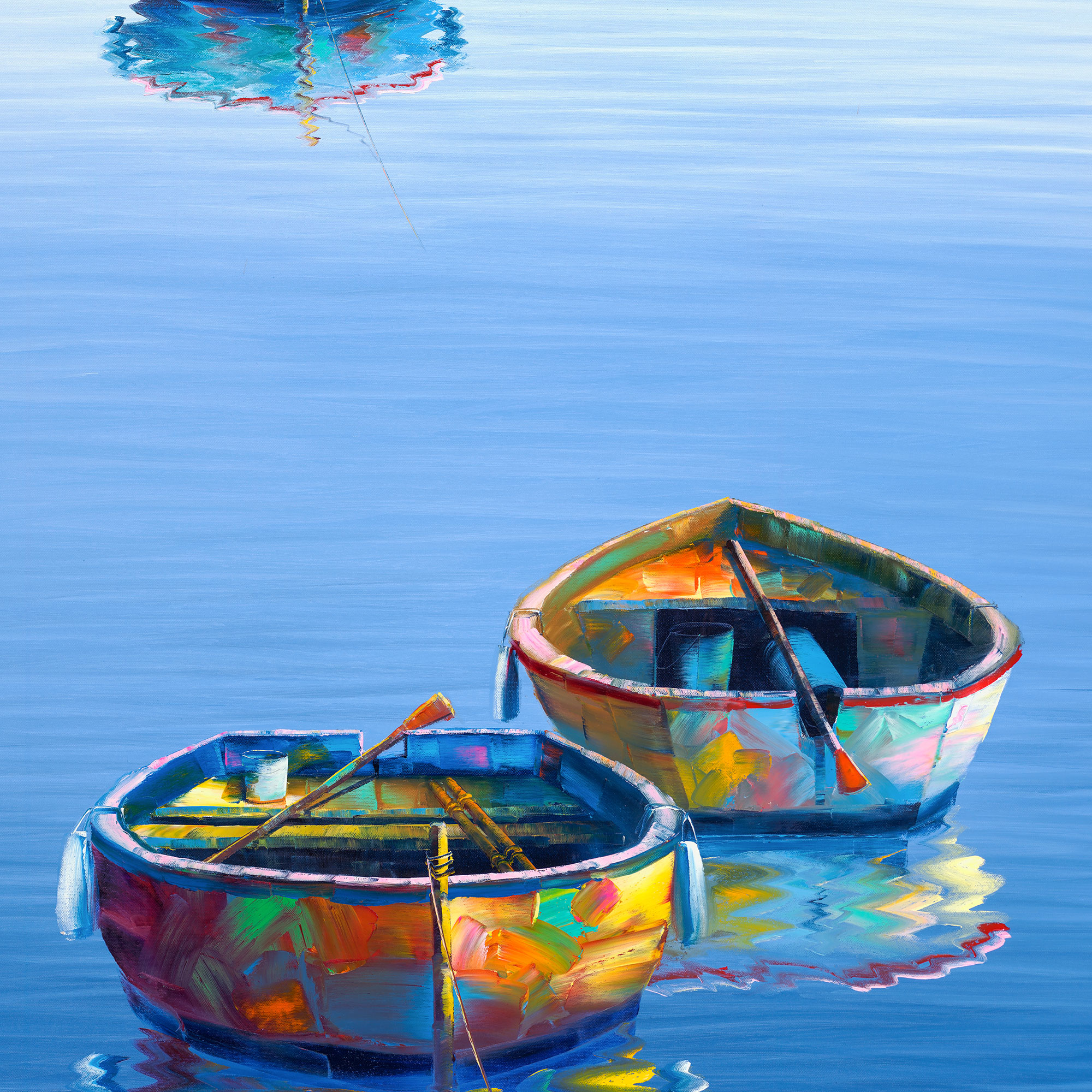 Three Boats Blue by Edward Park Wrapped Canvas Painting Art Print