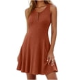thumbnail image 3 of Oksale Ribbed Knit Dresses for Women Summer Trendy Henley Neck Flowy A Line Dress Cozy Sleeveless Mini Dresses Orange M, 3 of 7