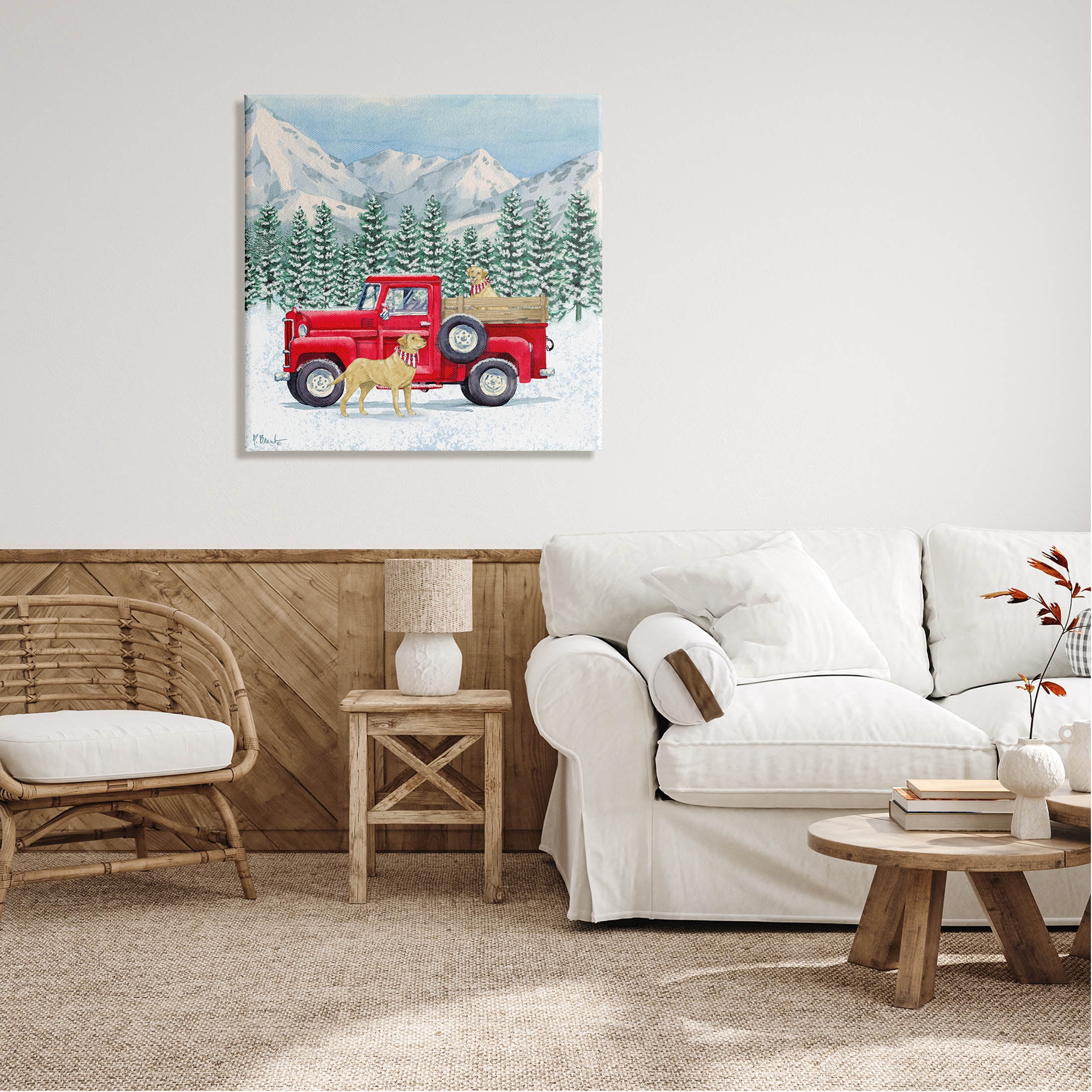 Stupell Industries Winter Pups Holiday Red Truck Painting Gallery Wrapped Canvas Print Wall Art, Design by Paul Brent