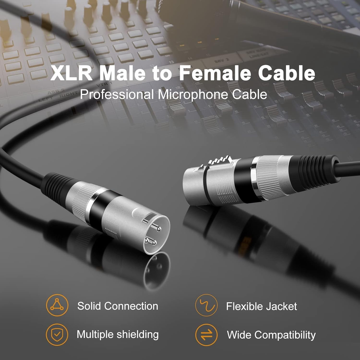 EBXYA XLR Cable Male to Female 2-Pack 3m Audio Cable with Durable Black Connectors & Oxygen-Free Copper for Live Sound, Studio Recording & Home Studio