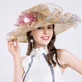 thumbnail image 3 of Yoyauz Women Sun Hat with Mesh Flower Decoration Wide Brim Hat Occasion Event Organza Fancy Church Dress Hat, 3 of 4