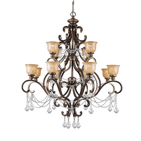 

Chandeliers 12 Light With Bronze Umber Amber Etched Wrought Iron 48 inch 720 Watts - World of Lighting