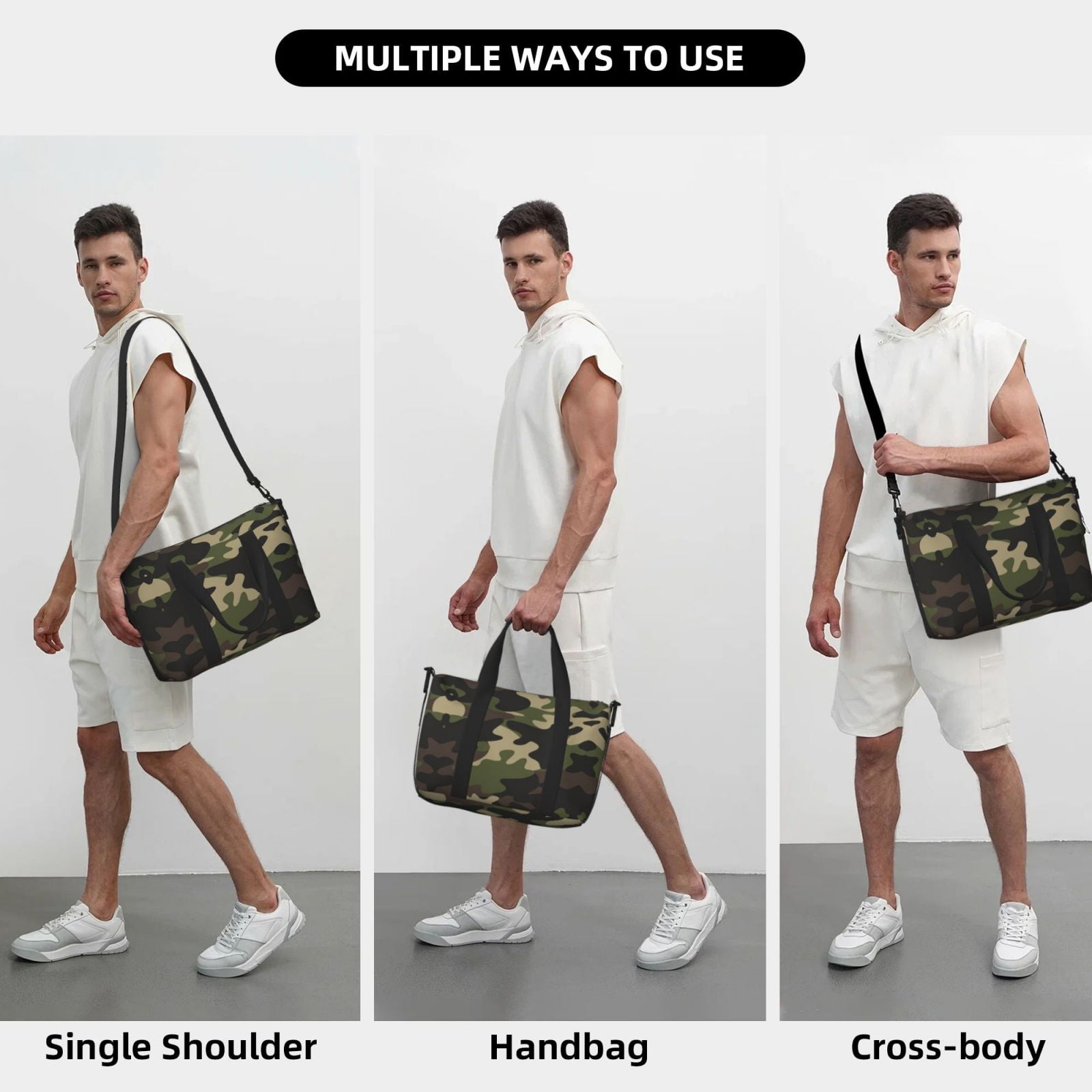 Travel Duffel Bag Camouflage Print Pattern Sports Tote Gym Carry On Bag Overnight Crossbody Bag For Women Men