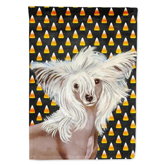 Carolines Treasures LH9042-FLAG-PARENT Chinese Crested Candy Corn Halloween Portrait Flag  multicolor