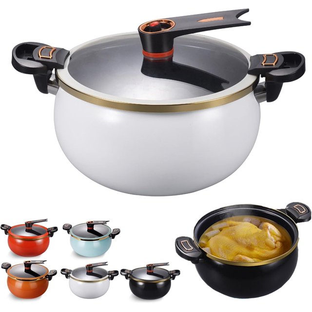 Multifunctional Large Capacity Non-stick Pressure Cooker, 8QT Micro Pressure Cooker Fast Cooking Cookware, Push-Pull Latch Opening/Closing, Rapid Heat Conduction, for All Stovetop (White)