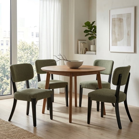 GOMYHOME Upholstered Dining Chairs Set of 4, Beige Fabric Side Chairs with Solid Wood Legs