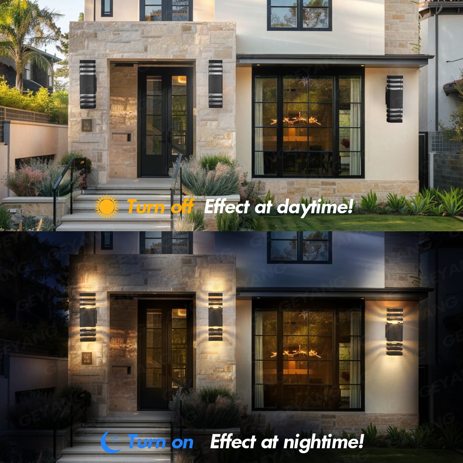GEYANG waterproof square outdoor wall hanging lamp, 3-layer black modern home outdoor lamp, aluminum waterproof outdoor lighting fixture, suitable for houses, gardens, courtyards(bulb not included)