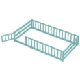 thumbnail image 2 of Costway Twin Size Wooden Floor Bed with Full Length Safety Guardrails Door & Latch Icy Aqua, 2 of 10