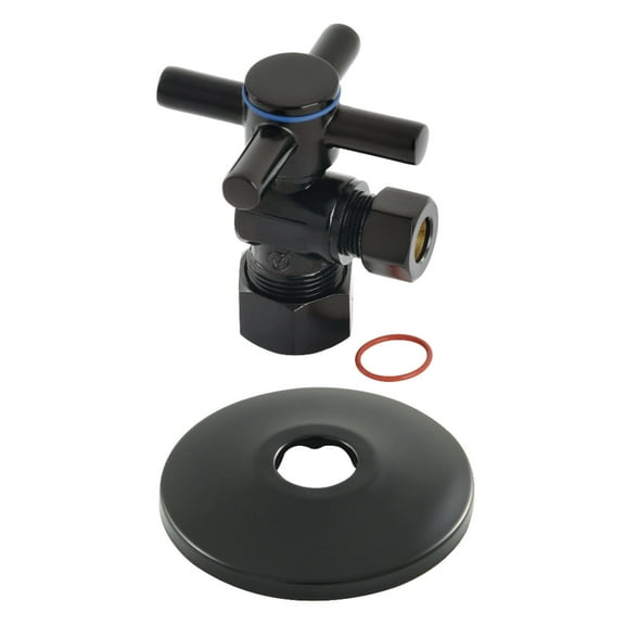 Kingston Brass CC53300DXK 5/8" OD Comp x 3/8" OD Comp Quarter-Turn Angle Stop Valve with Flange, Matte Black