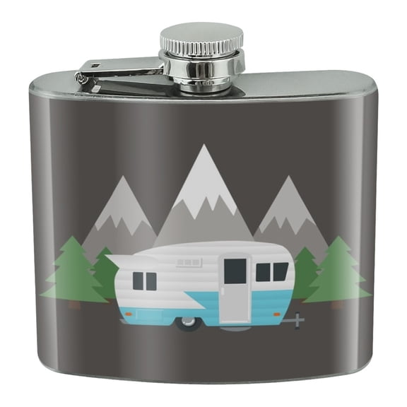 Camper in the Mountains Stainless Steel 5oz Hip Drink Kidney Flask