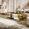 thumbnail image 3 of DAJU Modern Black Mirror Coffee Table,Rectangle,Asymmetrical Metal,Gold Finish & Lower Shelf,47.5", 3 of 8