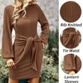 thumbnail image 4 of Weardear Women's Long Sleeve Sweater Dress 2025 Fall Crewneck Bodycon Knit Dress with Tie Waist, 4 of 5