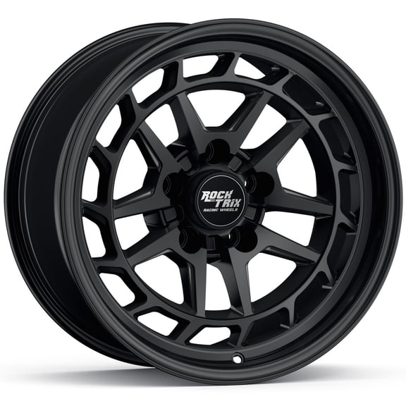RockTrix RT118 17 inch Wheel Compatible with Jeep Wrangler JK JL 17x9 5x5 Wheels (-12mm Offset, 4.5in Backspace) 5x5 PCD, 71.5mm Bore, Black Wheels, Also fits Gladiator JT Rims