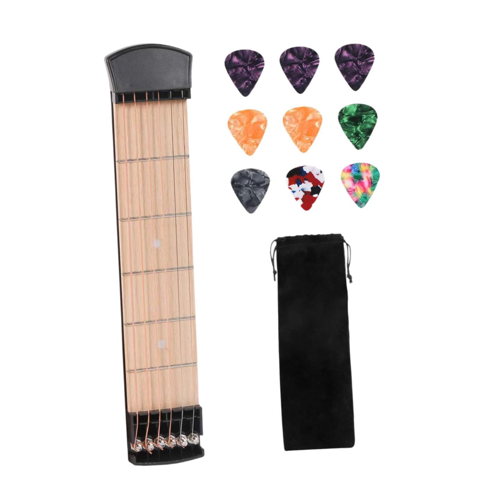Dualoai Pocket Guitar Mini Useful for Beginner for Home Travel 6 Strings Fingerboard Black