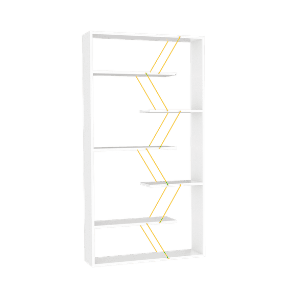 Newboti Furniture Furnish Home Store Wood Frame Etagere Open Back 6 Shelves Bookcase Industrial Bookshelf for Office and Living Rooms Modern Bookcases Large Bookshelf Organizer, White/Yellow 12850