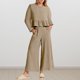 thumbnail image 4 of Pantalones Conjuntos de salón de otoño para mujer Traje casual de 2 piezas con dobladillo con volantes Traje diario de pierna ancha Cgtredaw Caqui M para Mujer, 4 of 6