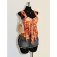 thumbnail image 3 of Orange Tie-Front Ruched Peplum Mesh Hem Asymmetrical Tank Top For Women, 3 of 8