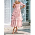 thumbnail image 5 of Women'S Summer Boho Maxi Dress Short Puff Sleeve Flowy A Line Tiered Beach Vacation Long Dresses Pink L, 5 of 8