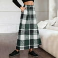 thumbnail image 2 of FRSASU Women's Maxi Skirt Spring Casual Flowy Elastic High Waist Wool Plaid A-Line Long Skirt with Pocket Green, 2 of 7