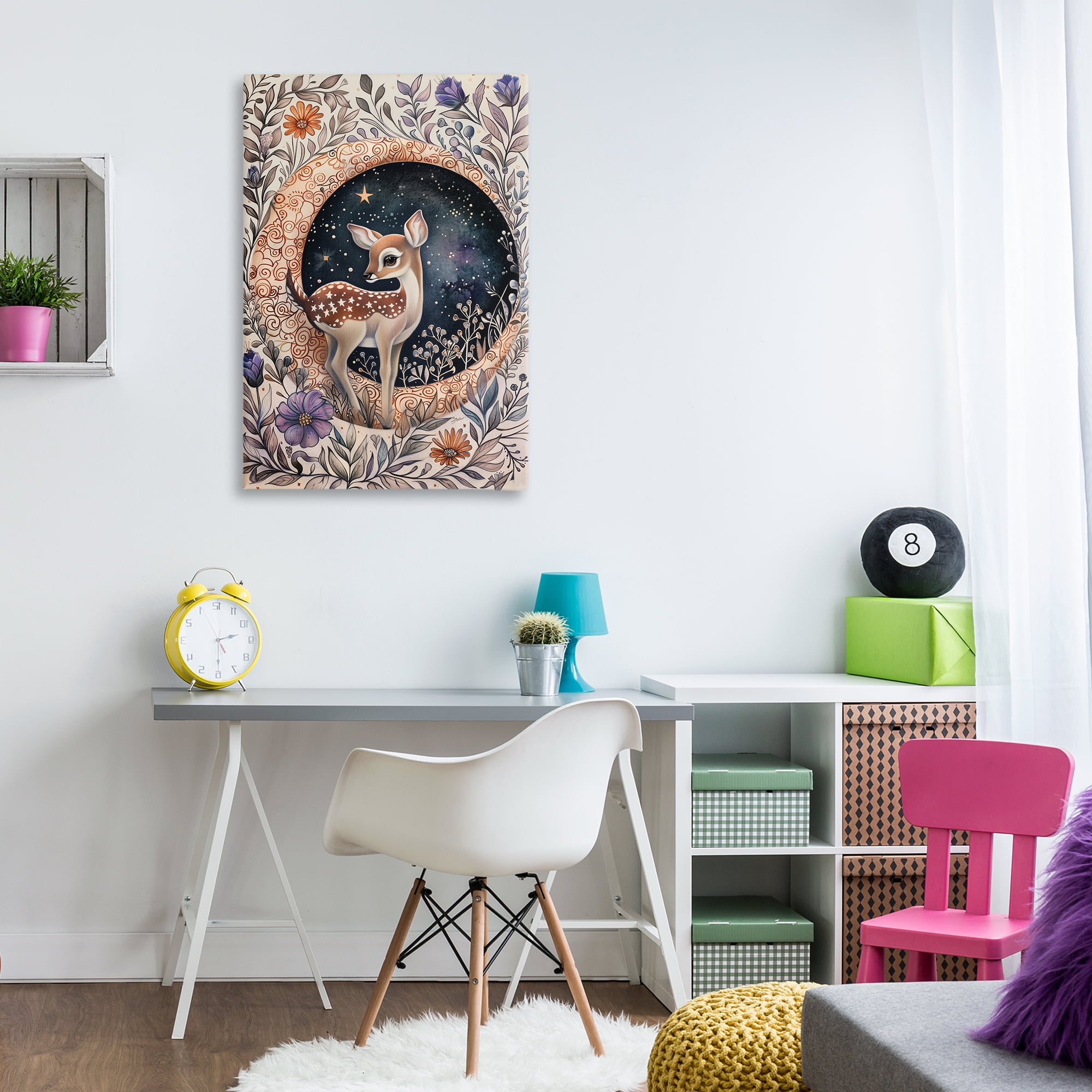 Stupell Industries Floral Fawn & Moon Animals & Insects Painting Gallery Wrapped Canvas Art Print Wall Art, 24 x 36
