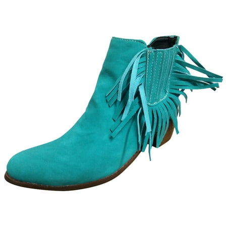 

Boots for Women Clearance Deals! Verugu Western Cowboy Low Heel Comfort Bootie Ankle Boots for Women Women s Vintage Tassels Up Short Boots Midheel Boots Blue 37