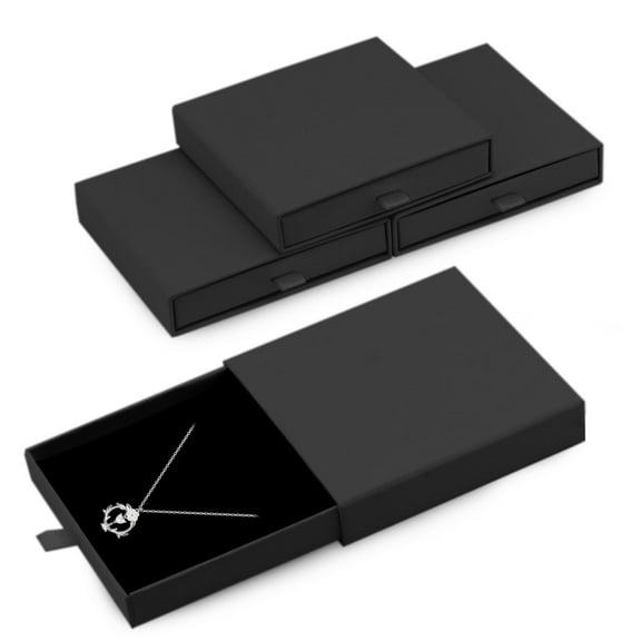 4 Pack Square Drawer Type Jewelry Gift Boxes, 4" x 4" Cardboard Jewelry Display Case, Paper Jewelry Boxes Drawer for Necklace Bracelet Earring Packaging Storage (Black)