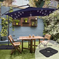 ACEGOSES 8.2x8.2ft LED Outdoor Square Patio Offset Hanging Umbrella with Base,Steel Ribs and Lights for Deck,Garden and Yard,Navy Blue