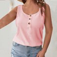thumbnail image 2 of Women's Plus Size Tank Tops Sleeveless V Neck Buttons Tees Casual Plain T Shirt Solid Color Summer 2025 Pink,XXL, 2 of 6