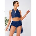 thumbnail image 3 of Sholeno Women's Lyrical Dance Outfits Halter Sleeveless Shiny Dance Crop Top with Skirt Dancewear Navy Blue S, 3 of 6
