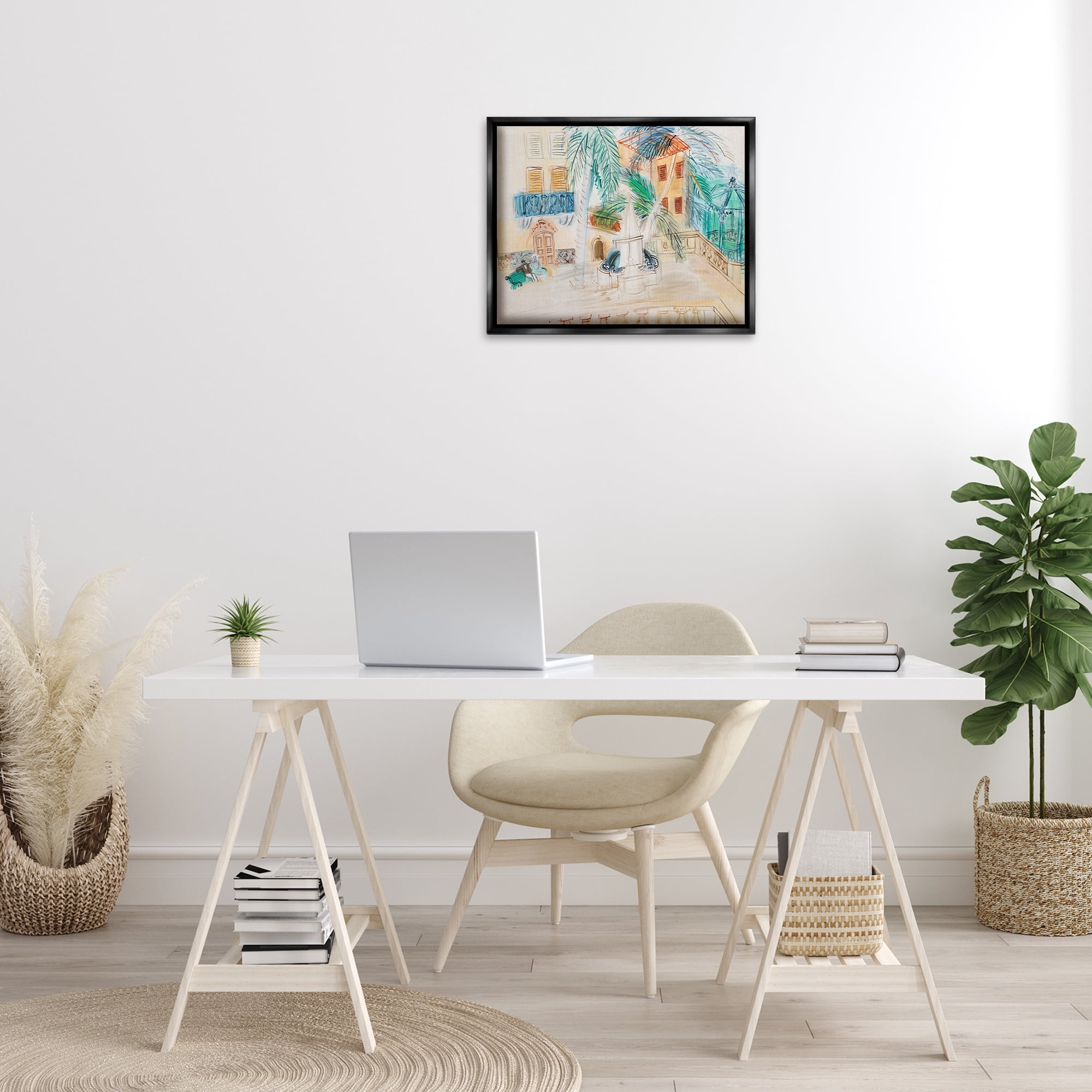 Stupell Industries Couple Sur Un Banc Dufy Classic Buildings & Architecture Painting Black Floater Framed Canvas Art Print Wall Art, 21 x 17