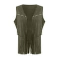 thumbnail image 4 of GEWSEY Women Tassel Vest 70s Hippie Cowgirl Western Suede Rivets Sleeveless Fringe Waistcoat Streetwear Outerwear (Army Green, M), 4 of 7