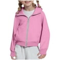 thumbnail image 2 of idosla Girls Cropped Hoodies with Thumb Hole Pocket Fleece Lined Zip Up Jacket Active Workout Hooded Sweatshirts (Pink, 11-12 Years）, 2 of 6
