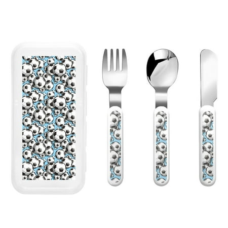 

Picia Football Soccer Ball Print Children s Knife Fork And Spoon Set - Kids’ Knife Fork Spoon - Stainless Steel Kids Silverware Set - Metal Kids Cutlery Set