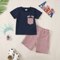 thumbnail image 2 of Summer Boys Girls 2 Piece Outfits Toddler Boy Clothing Sets Independence Day Flag Print T-Shirt and Plaid Shorts Outfit Boys 4th of July Outfit, 2 of 8