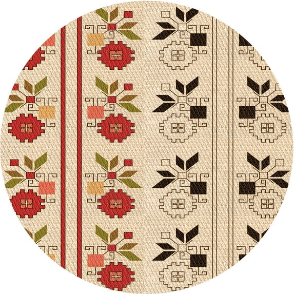 Ahgly Company Machine Washable Indoor Round Transitional Red Area Rugs, 6' Round