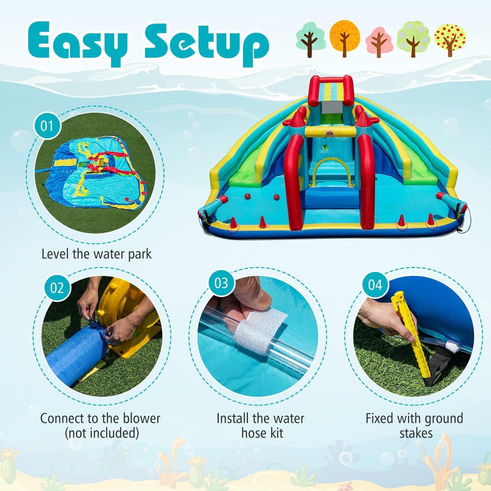 GVN Double Inflatable Water Slide Bouncer with Obstacle Course and Basketball Hoops, Jumping Castle for Outdoor, Kids, Yard, Multicolor